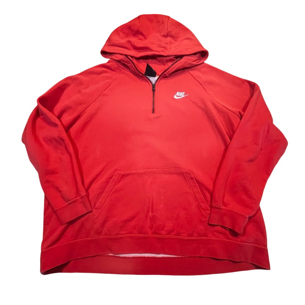 Nike Womens XXL Red Quarter Zip Hoodie Big Back Logo Fleece Pullover Raglan